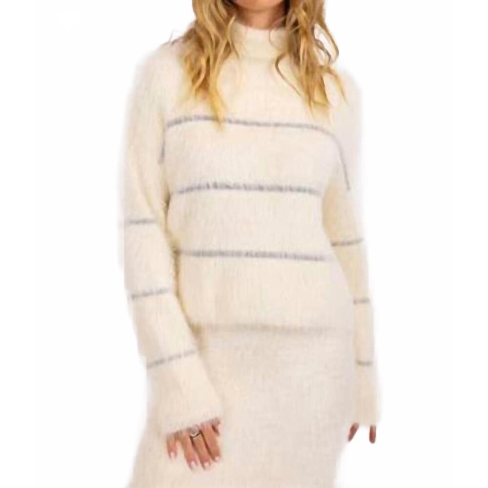 NEW SAGE THE LABEL martini metallic stripe turtleneck sweater in ivory silver